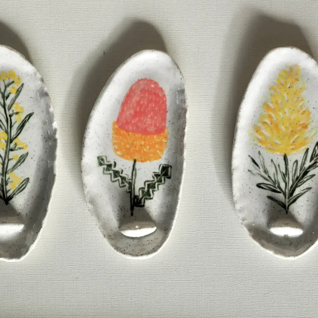 Hand-painted Ceramic Incense Holder Australian Natives: Orange Gum