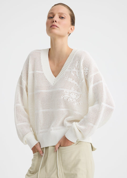 Elira V-Neck Pullover - White