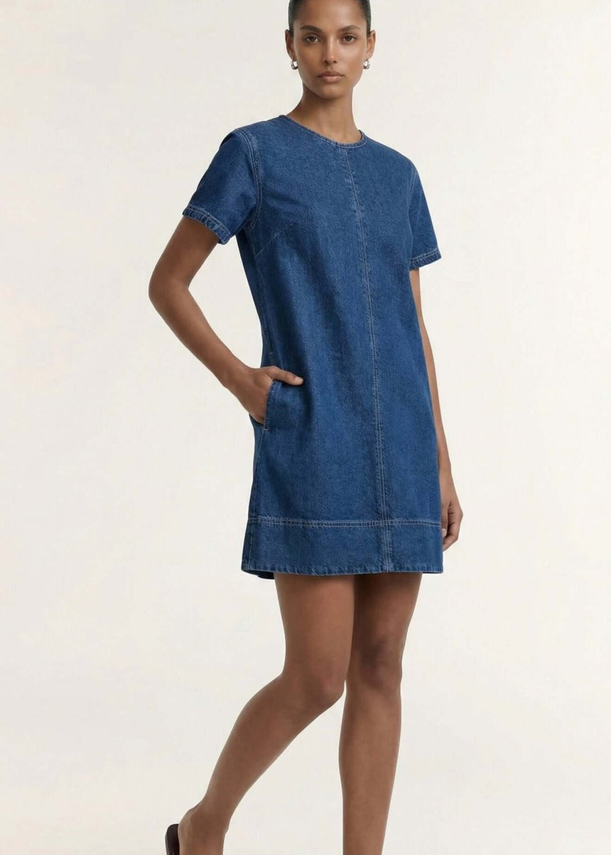 Roma Chambray Mini Dress - Indigo