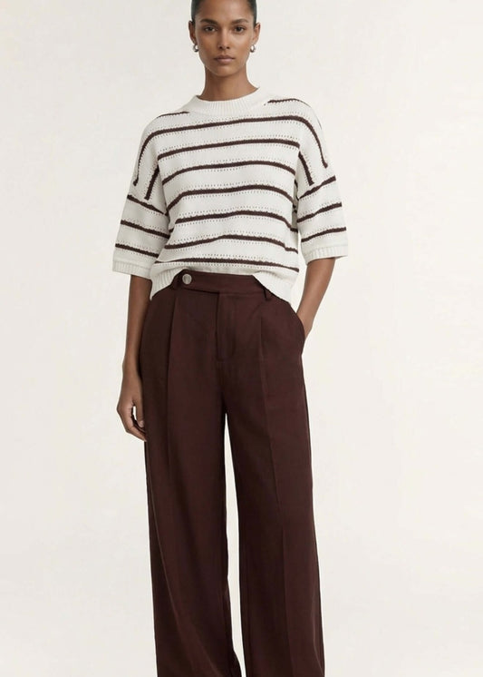 Pillar Stripe Knit Tee - Brown/White Stripe