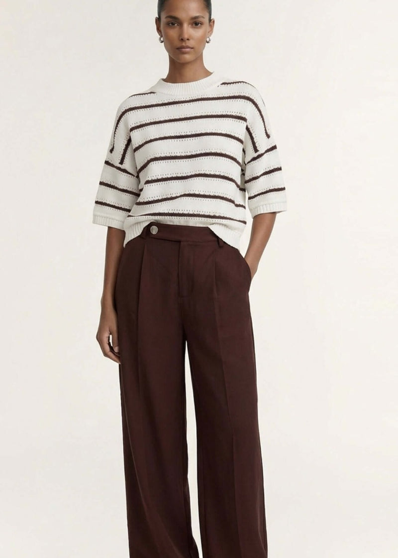 Pillar Stripe Knit Tee - Brown/White Stripe