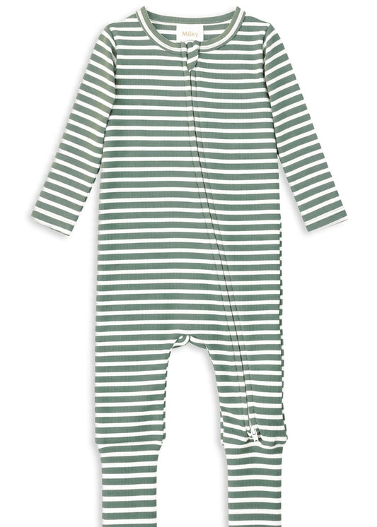 Milky Fern Stripe Zip Romper - Fern, product photo