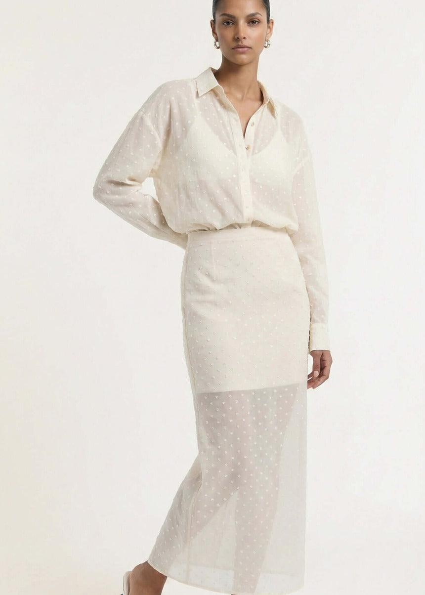 Etoile Layered Midi Skirt - Cream Spot