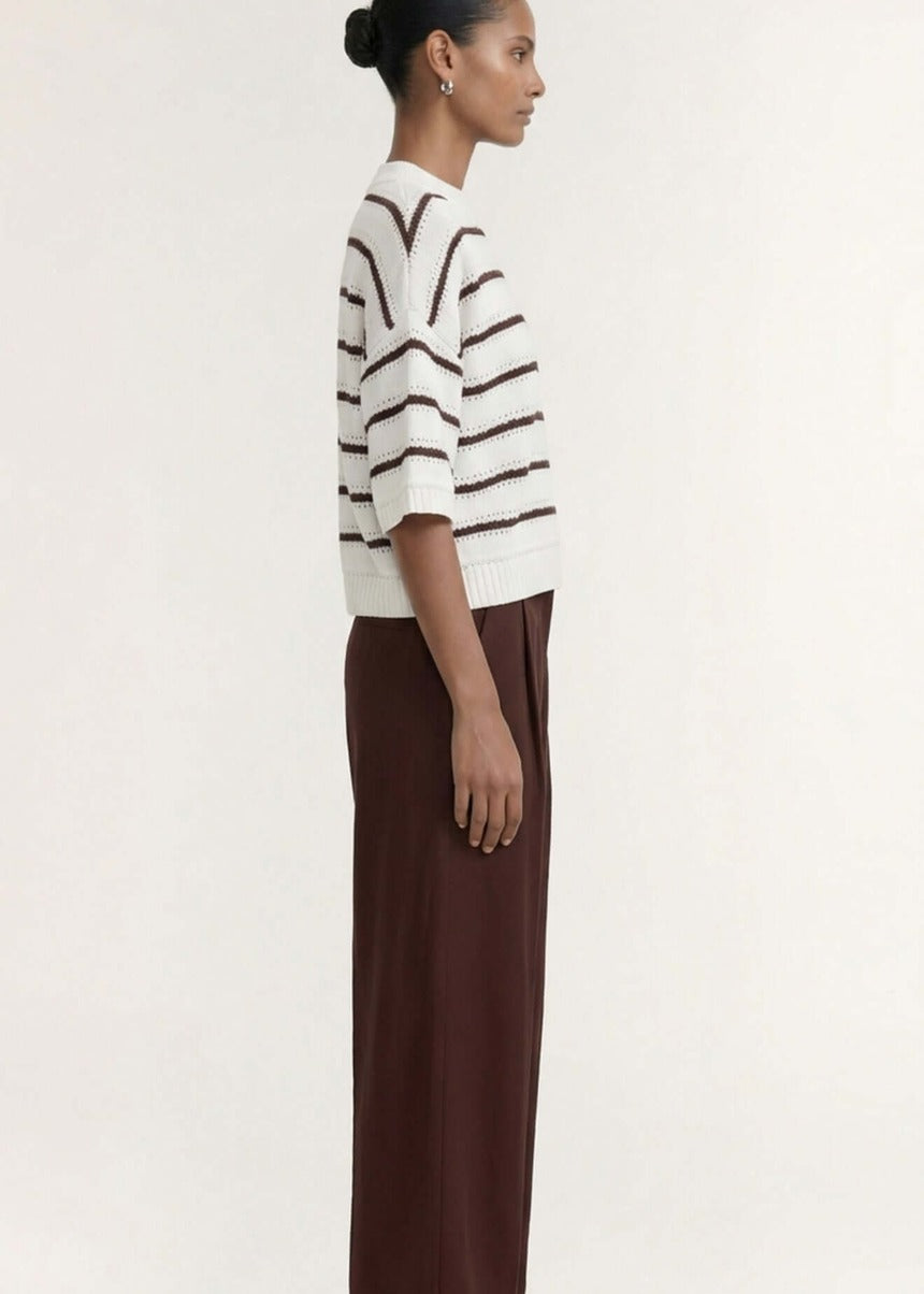 Pillar Stripe Knit Tee - Brown/White Stripe