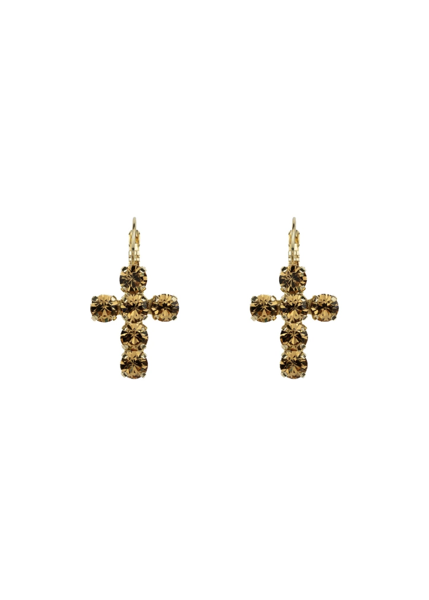 Crystal Cross Drop Earrings - Topaz