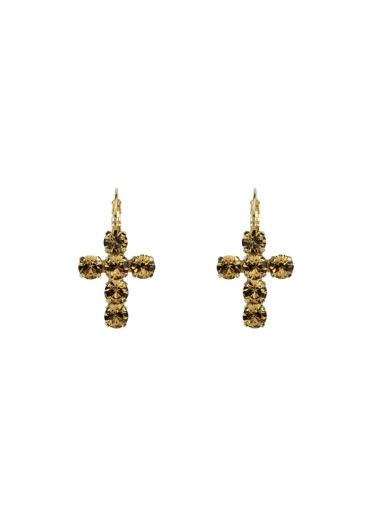 Crystal Cross Drop Earrings - Topaz
