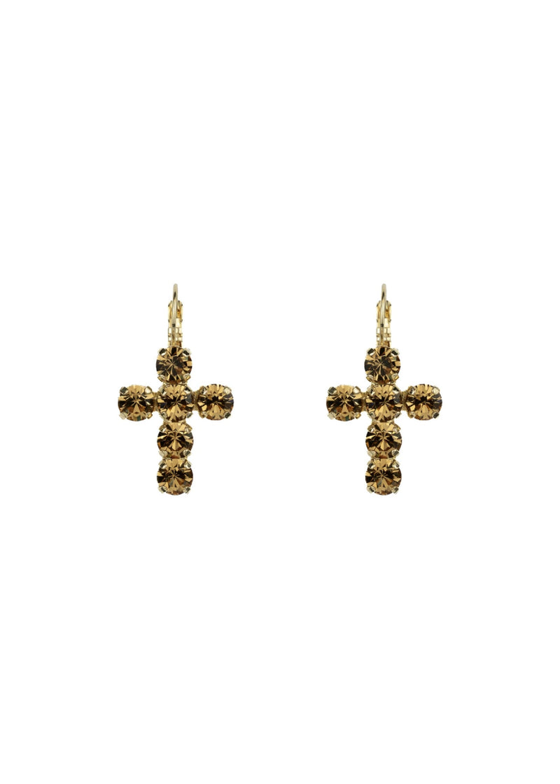Crystal Cross Drop Earrings - Topaz