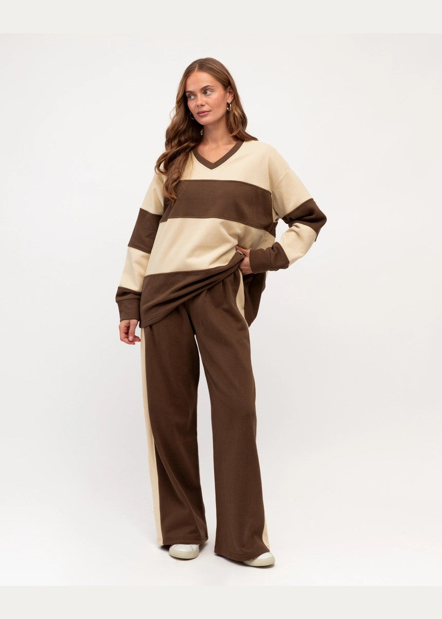 Striped V Neck Sweater - Chocolate