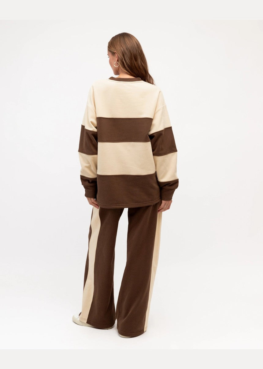 Striped V Neck Sweater - Chocolate