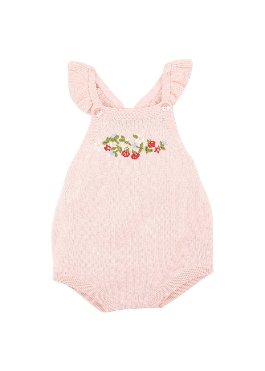 Poppy Hand Emb Organic Knit Bodysuit - Pink Icing