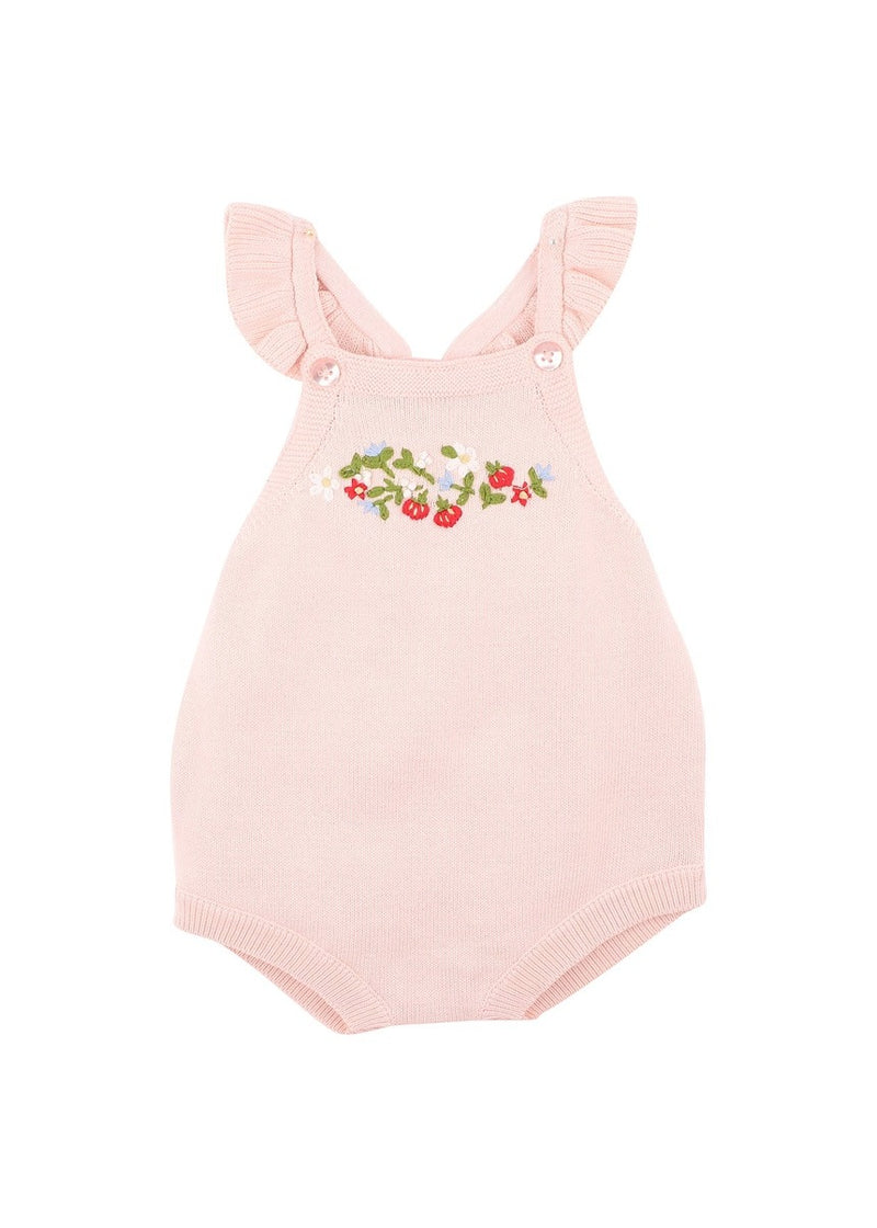 Poppy Hand Emb Organic Knit Bodysuit - Pink Icing