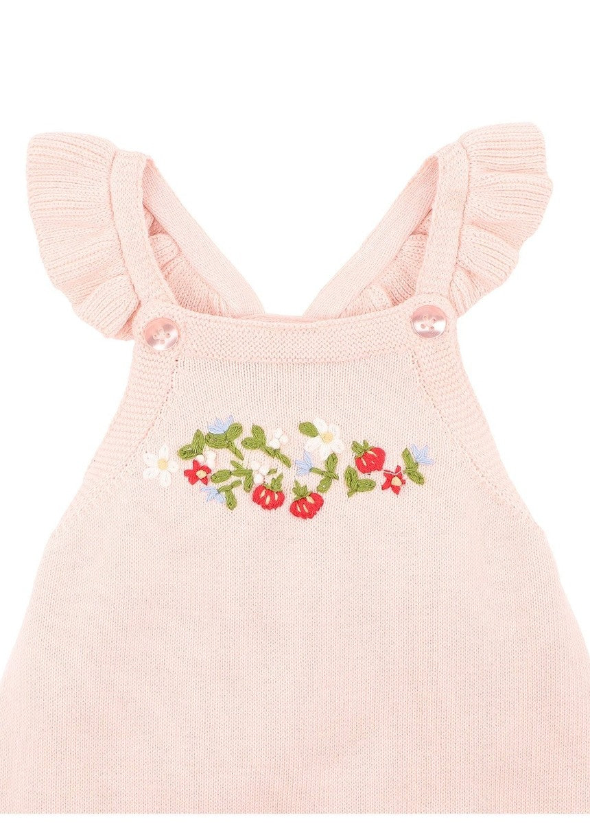 Poppy Hand Emb Organic Knit Bodysuit - Pink Icing