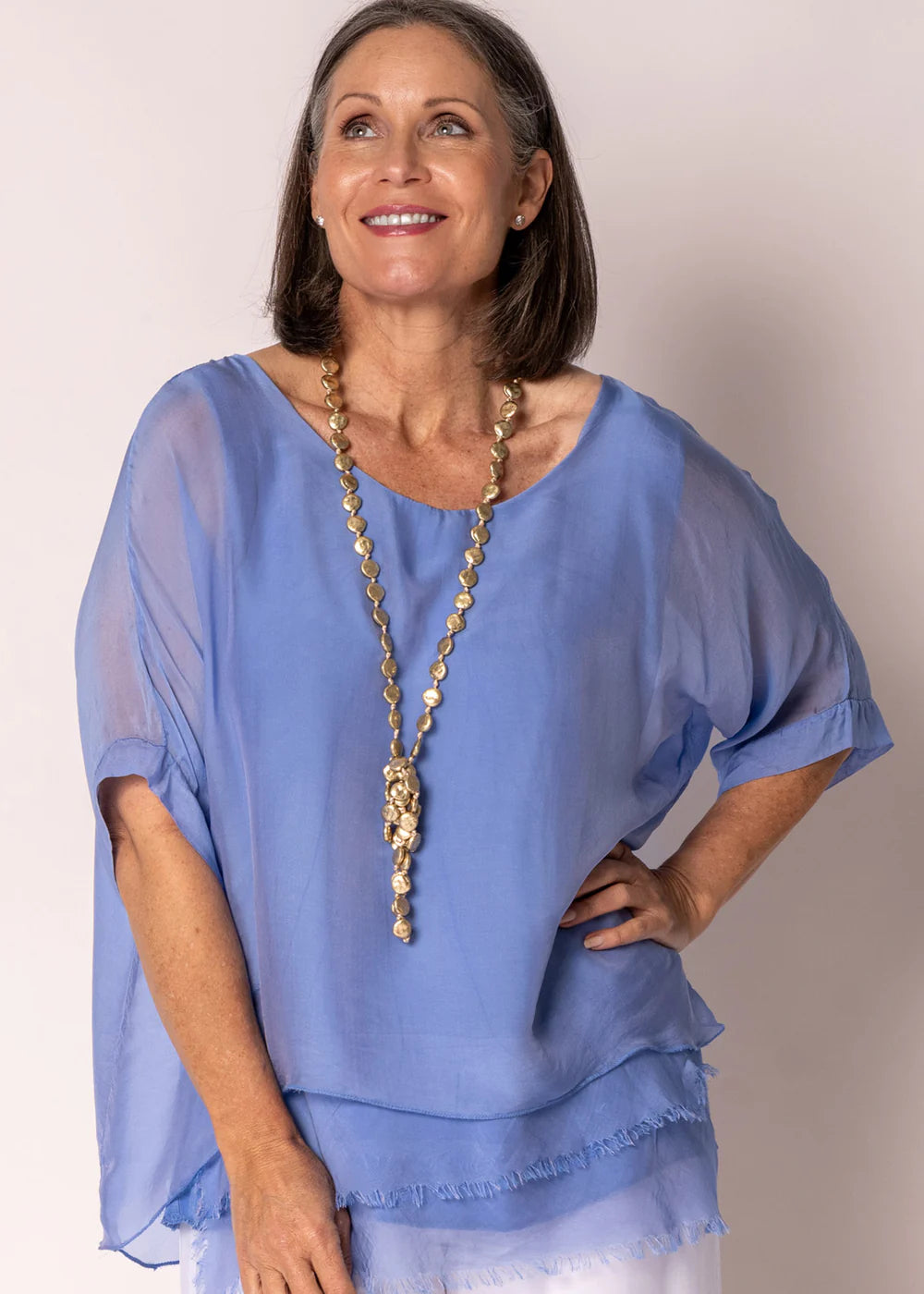 Loddie Silk Top - Positano Blue