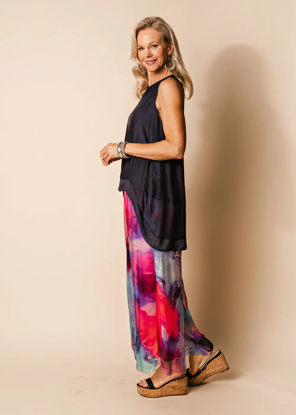 Milee Silk Top - Navy