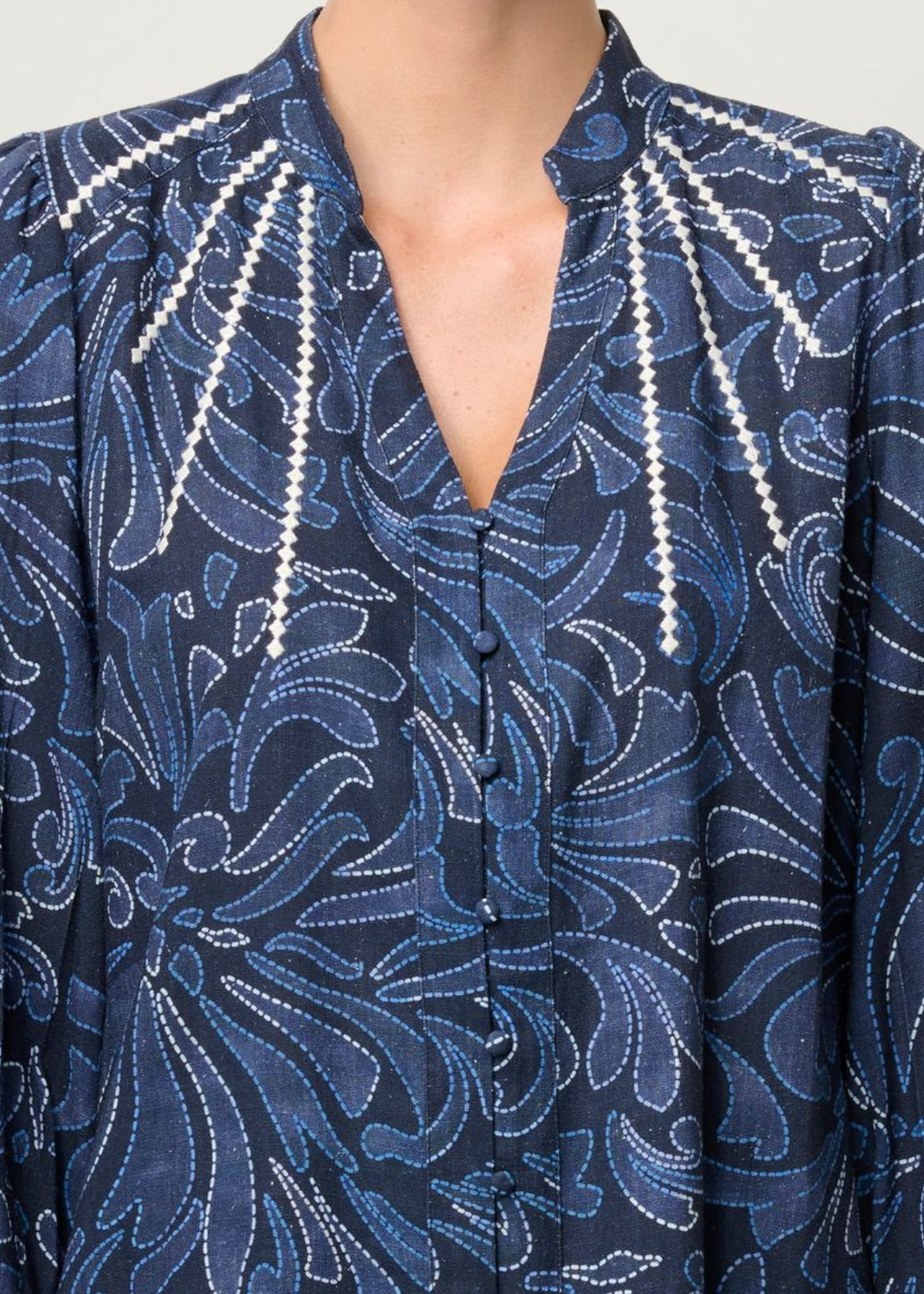 Adela Placement Linen Blouse