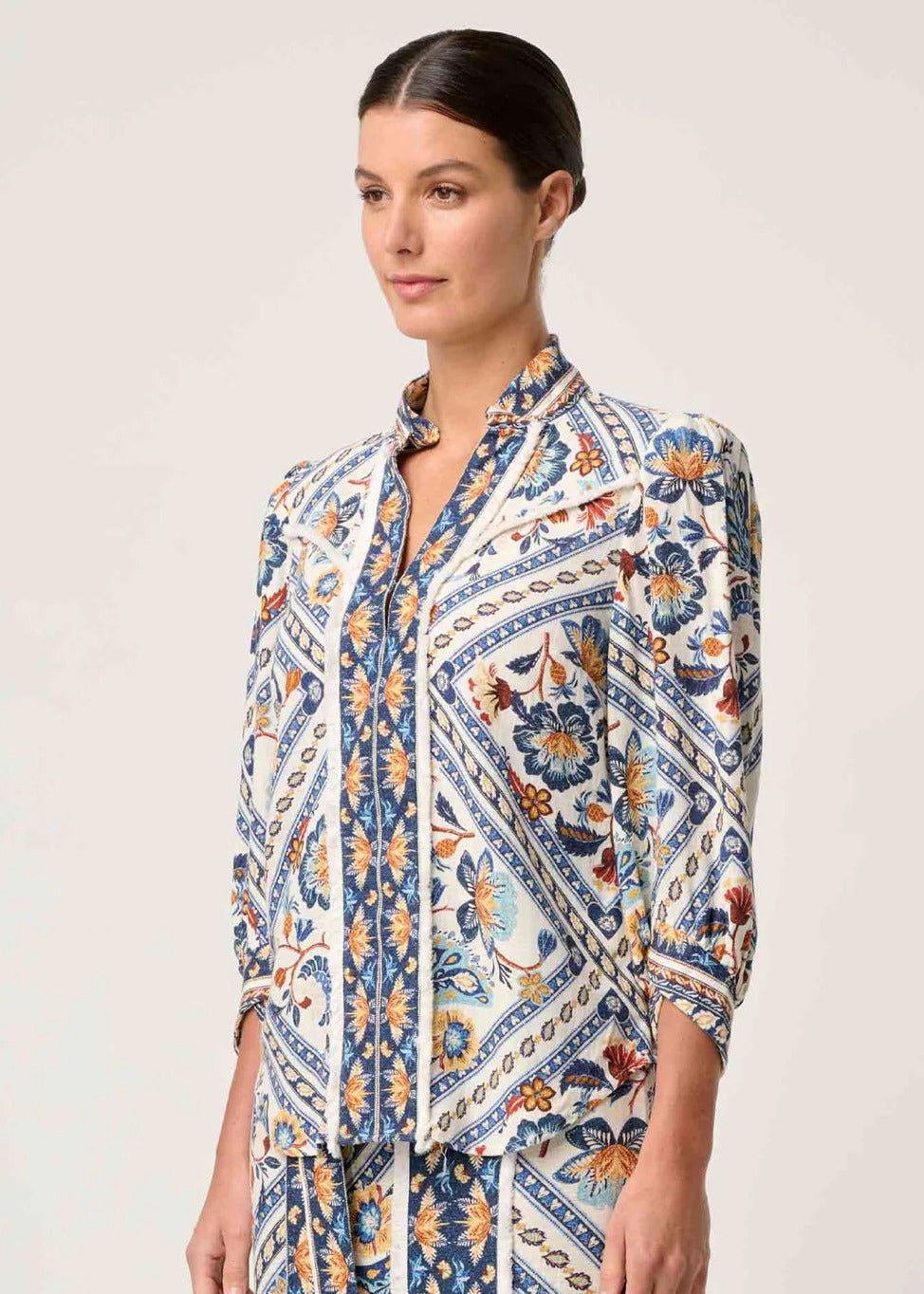 Alexis Linen Viscose Contrast Trim Fringe Shirt - Petinos Floros
