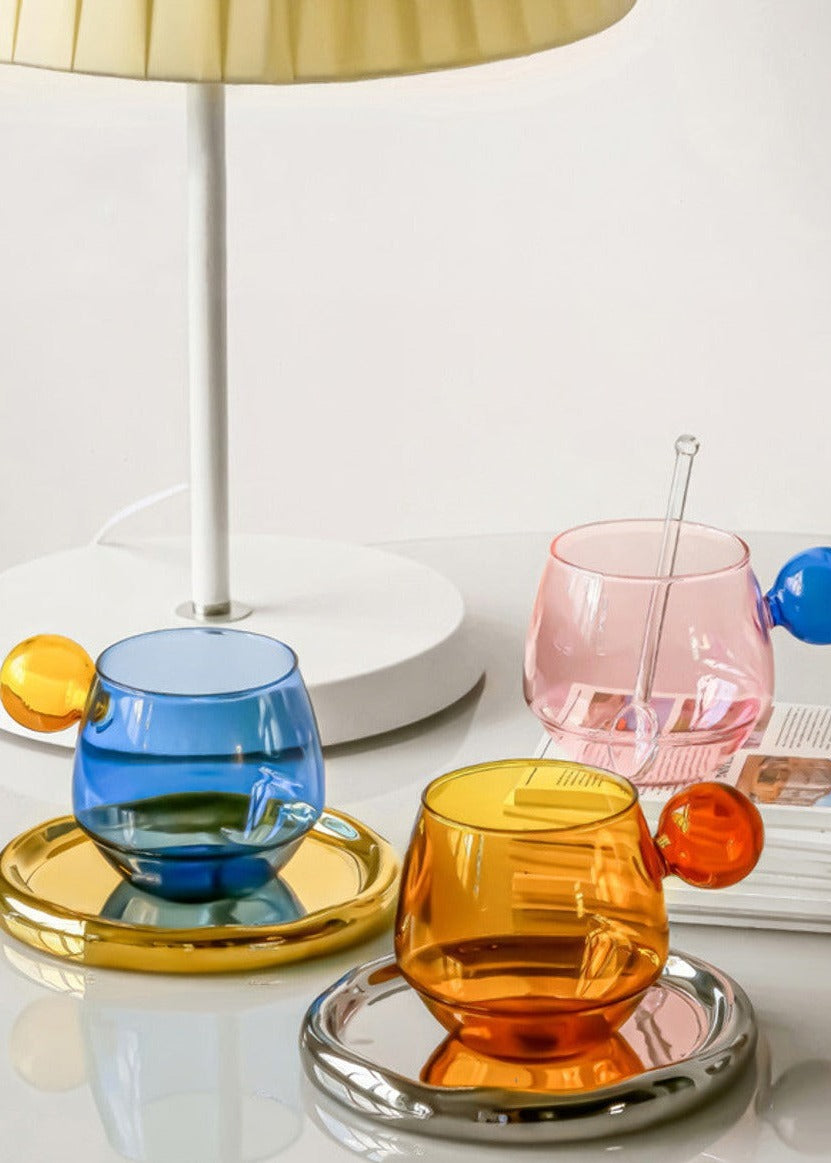 Lollipop Heat Resistant Glass  & Saucer Set - Blue