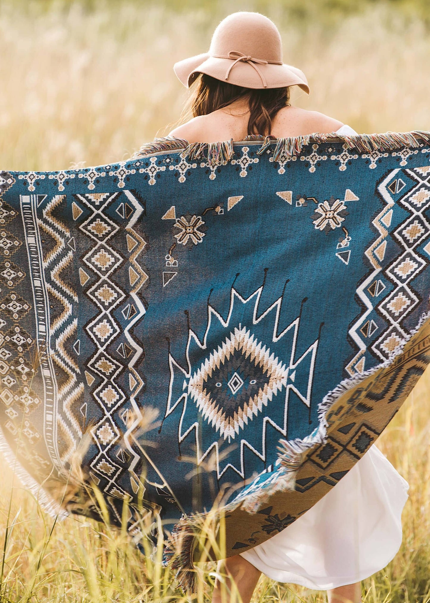 HENDEER - 'Let It Be' Woven Picnic Rug/Throw: Regular 130x160cm
