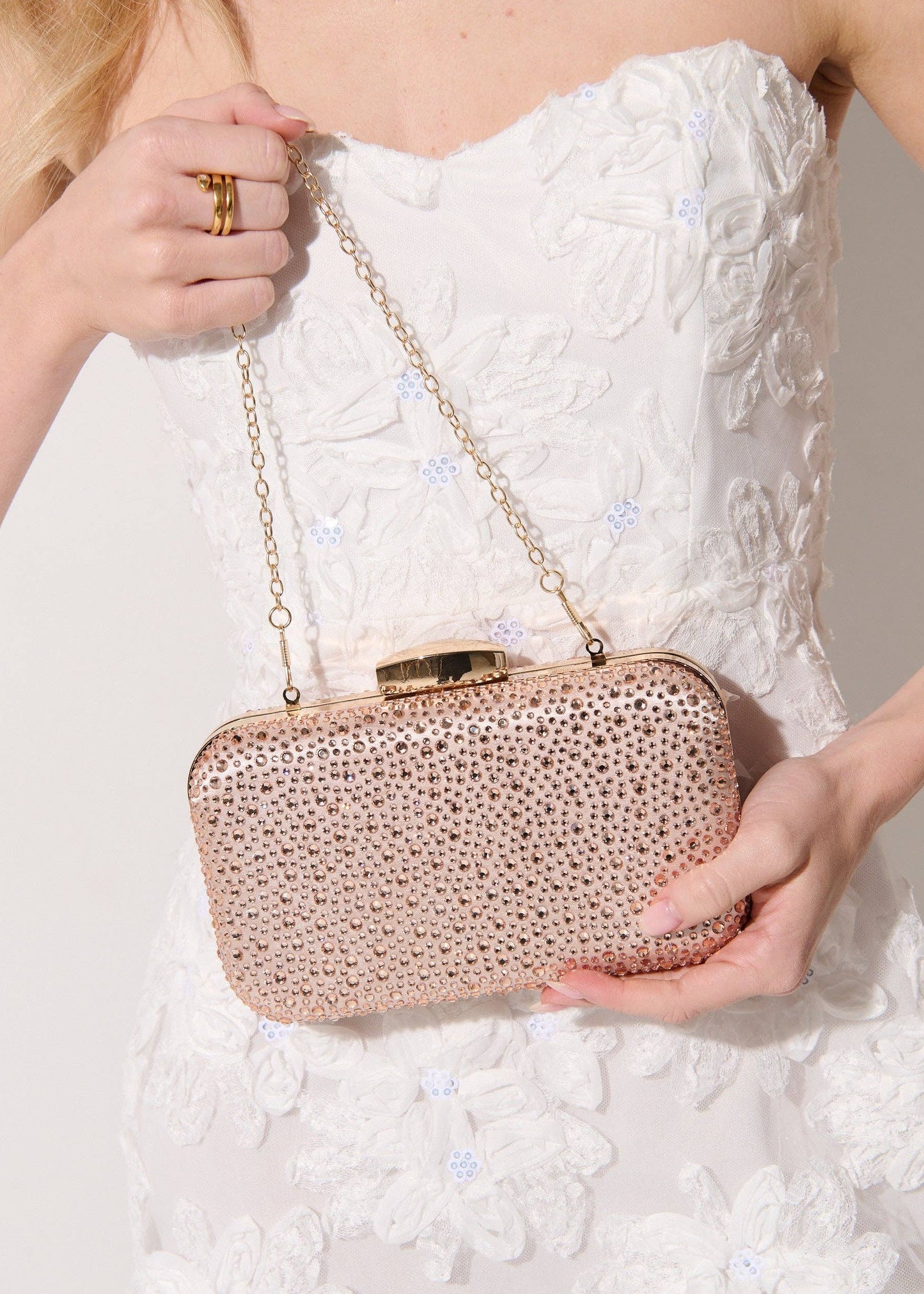 Romie Rhinestone Clutch Bag in Champagne