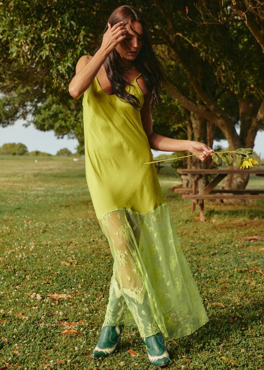 The Lace Maxi Dress - Chartreuse