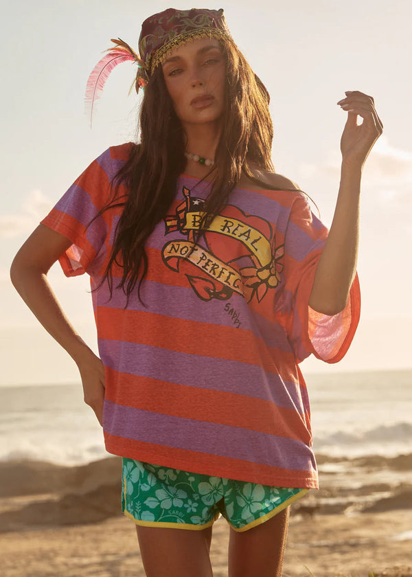 Bad To The Bone Striped Off The Shoulder Tee