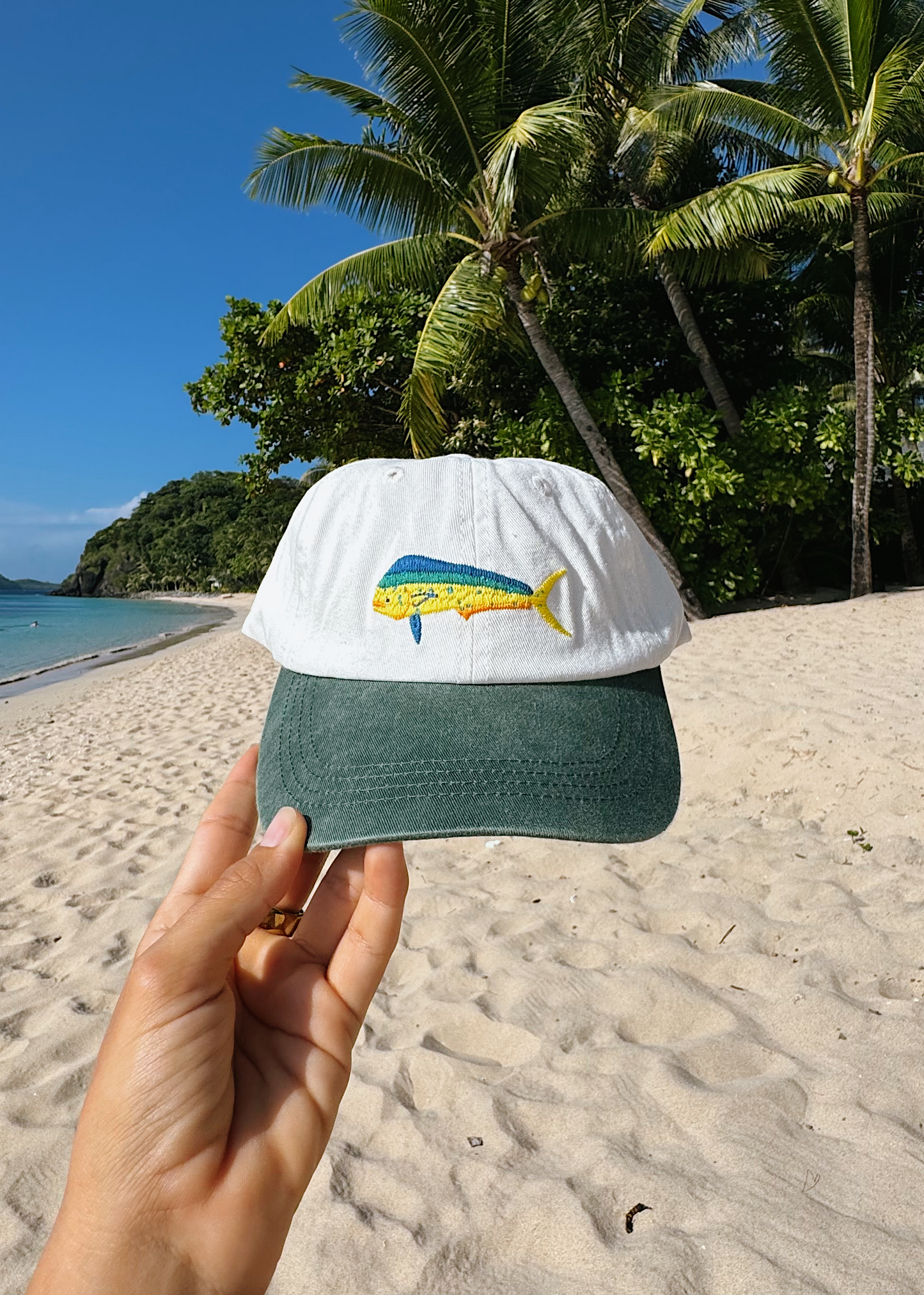 Pallion Point - Mahi Mahi Fish Lid | White & Green Cotton Dad Cap