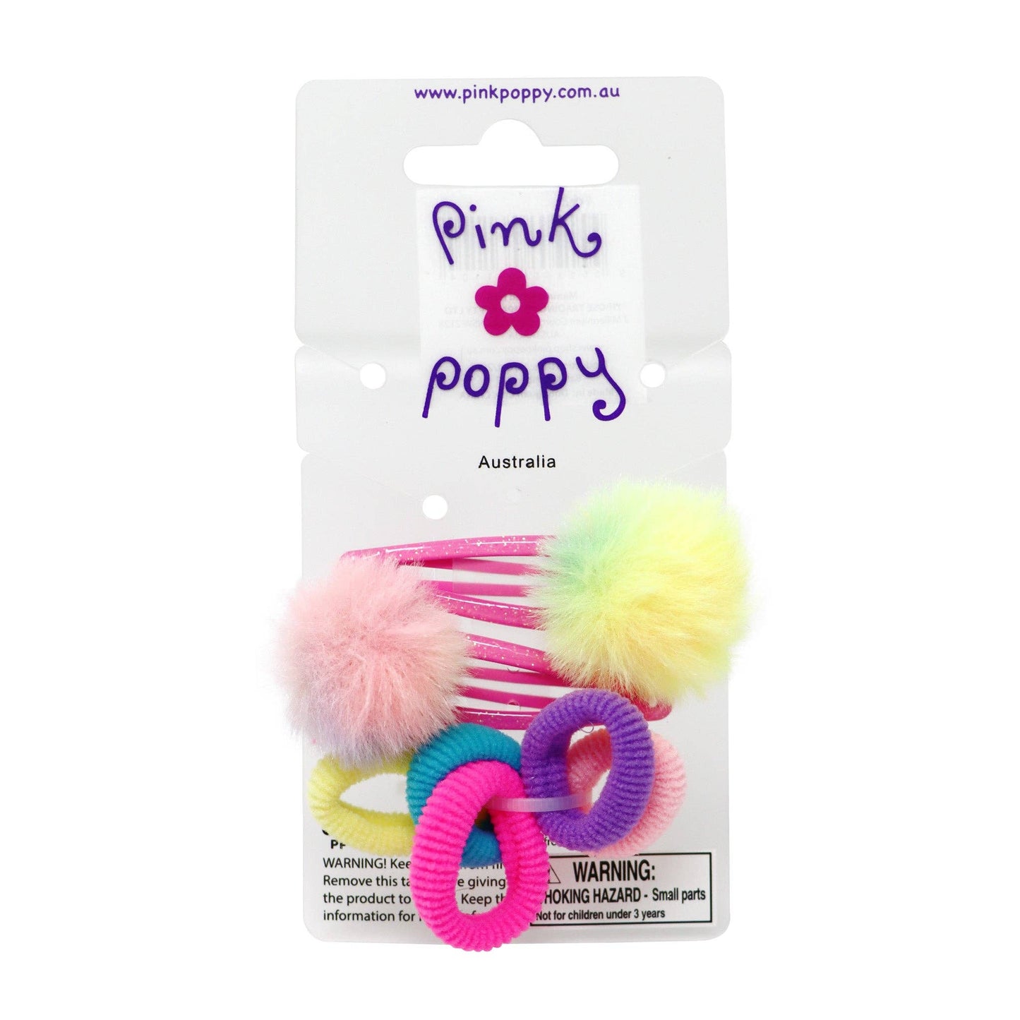 Pink Poppy - Pom Pom Hair Clips & Elastics - (Pack Size: 6)