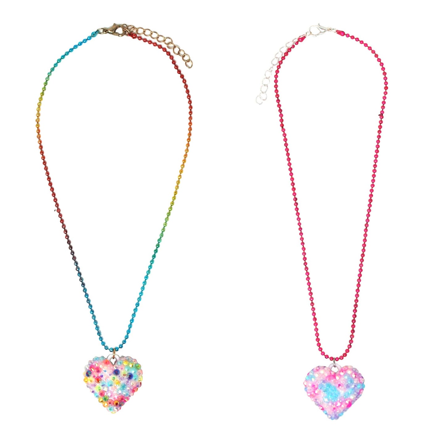 Pink Poppy - Rhinestone Heart Ball Chain Necklace