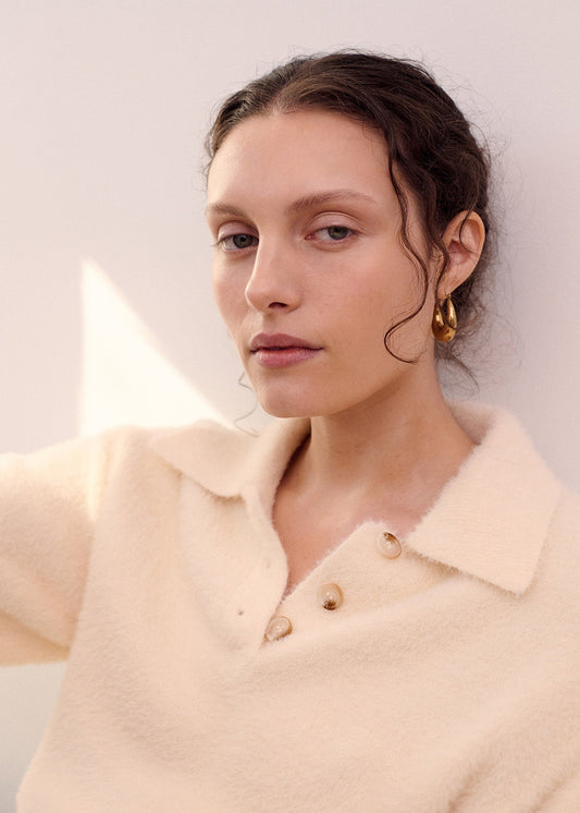 Celine Polo Knit Top - Natural Beige