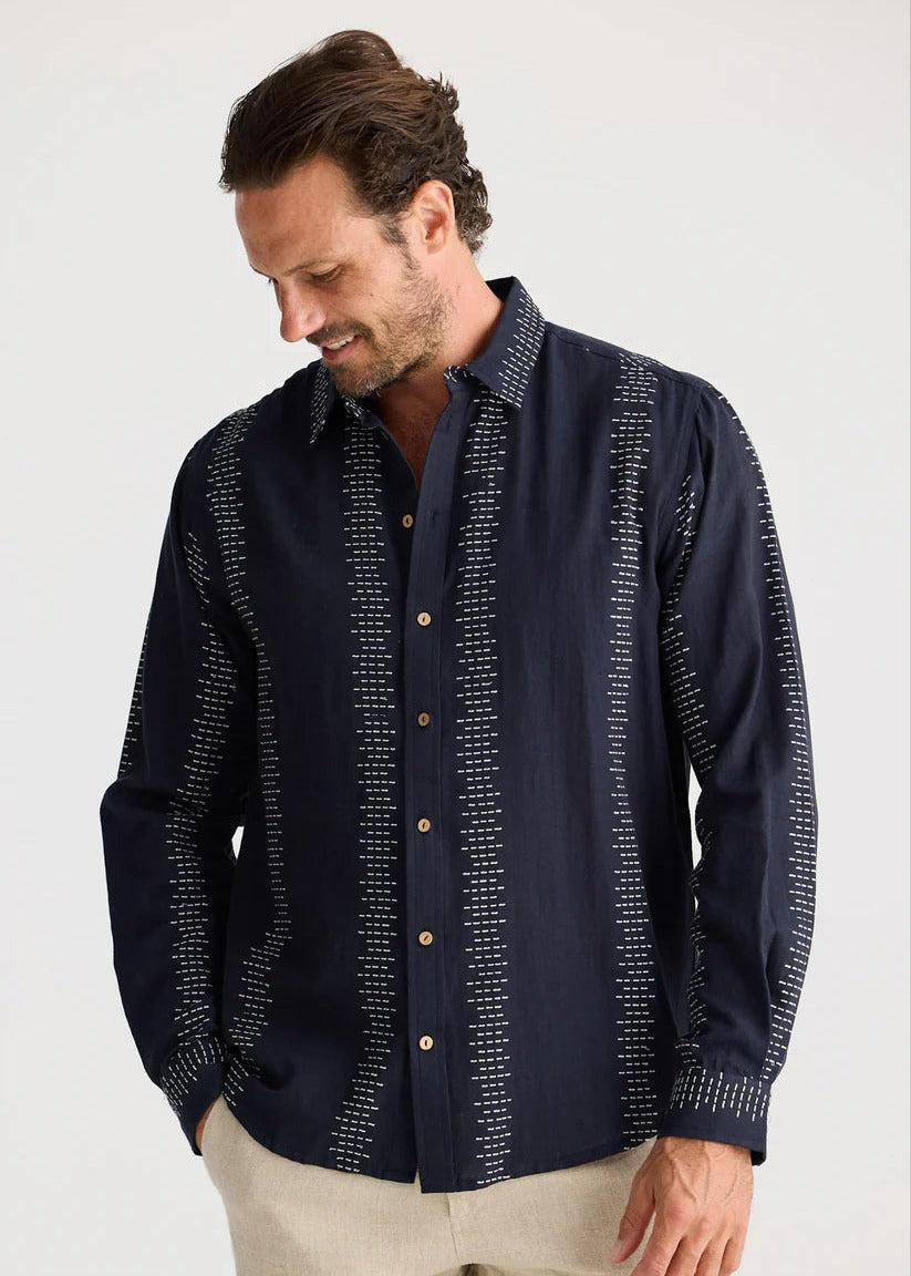 Oxford Shirt - Navy W White Embroidery