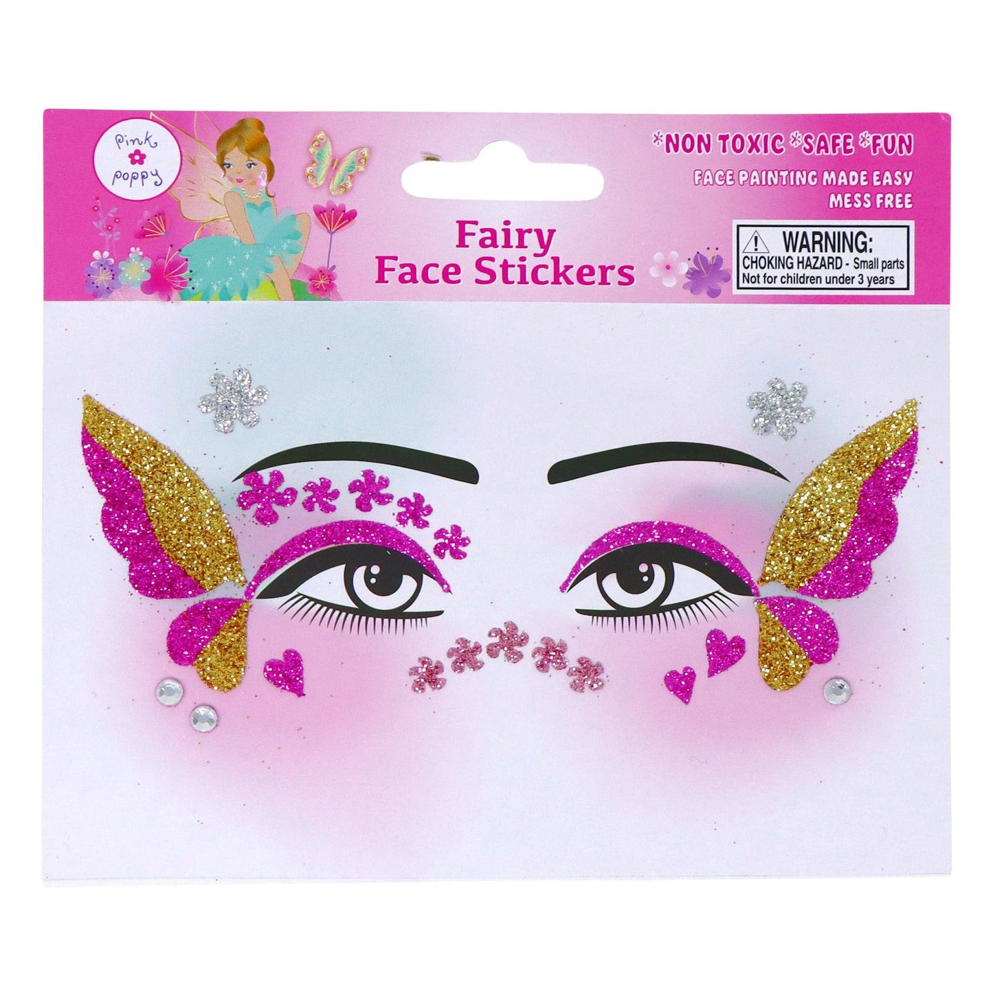 Pink Poppy - Fairy Butterfly Friends Face Stickers - (Pack Size: 6)