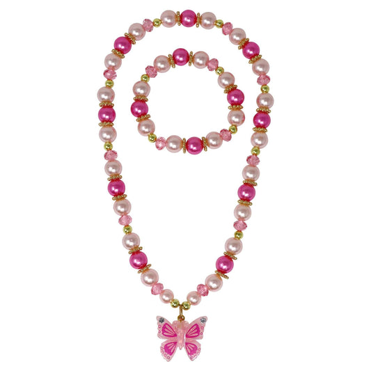 Pink Poppy - Pink Butterfly Necklace & Bracelet Set - (Pack Size: 6)