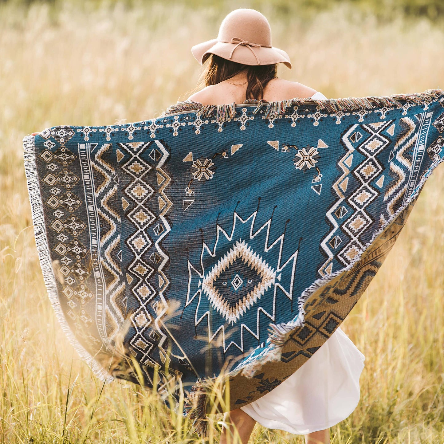 HENDEER - 'Let It Be' Woven Picnic Rug/Throw: Regular 130x160cm
