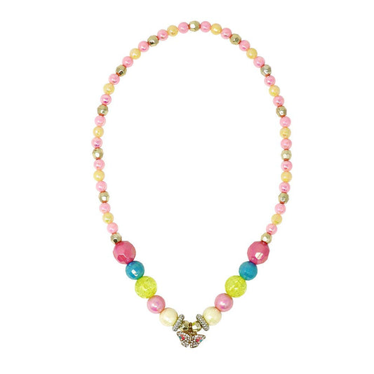 Pink Poppy - Rhinestone Butterfly Charm Stretch Beaded Necklace