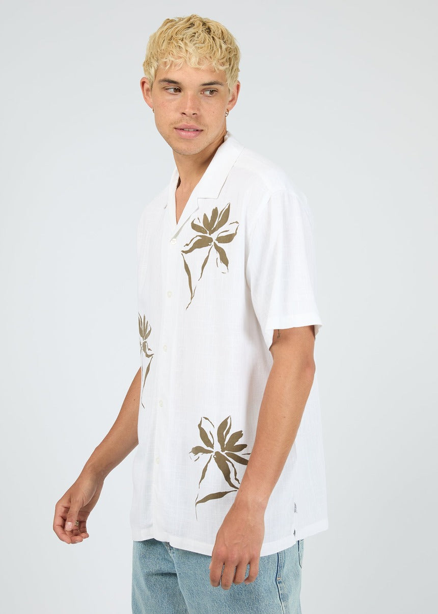 Tropez SS Shirt in White by Silent Theory, angled front view