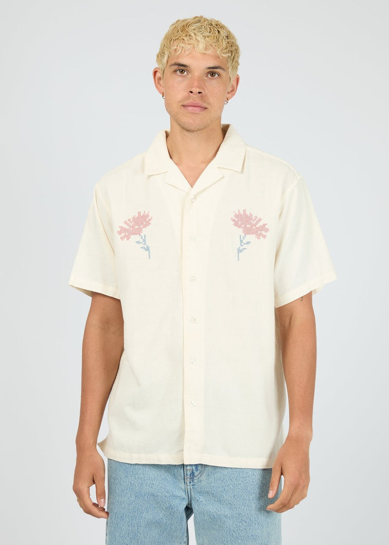 Floral Cross Stitch SS Shirt - Natural