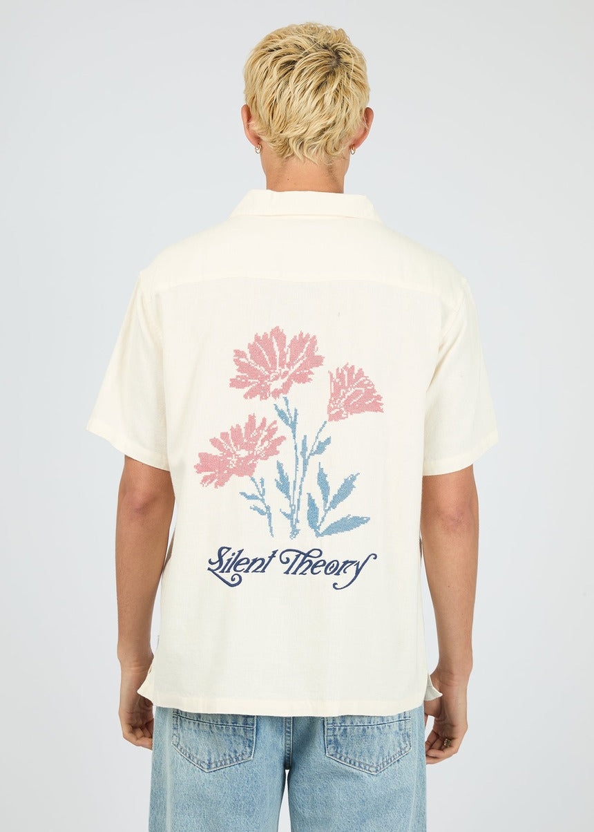 Floral Cross Stitch SS Shirt in Natural by Silent Theory, back view