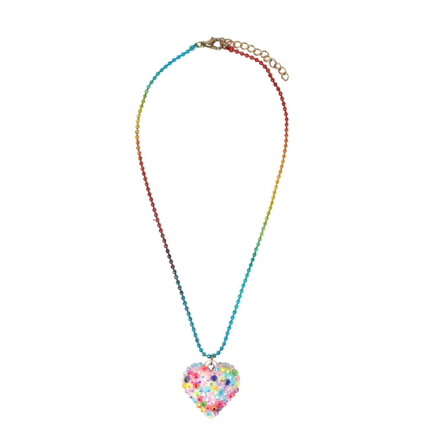 Pink Poppy - Rhinestone Heart Ball Chain Necklace