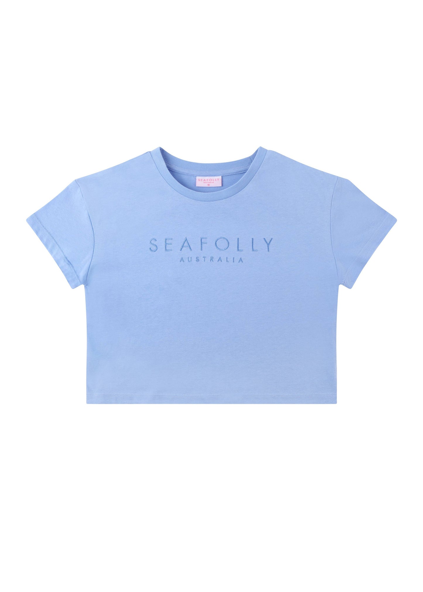 Kids Cotton Embroidery Crop Tee - Sky Blue