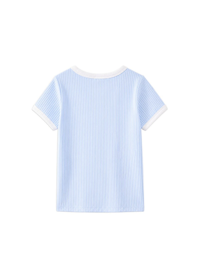 Ice Blue Rib Tee - Ice Blue