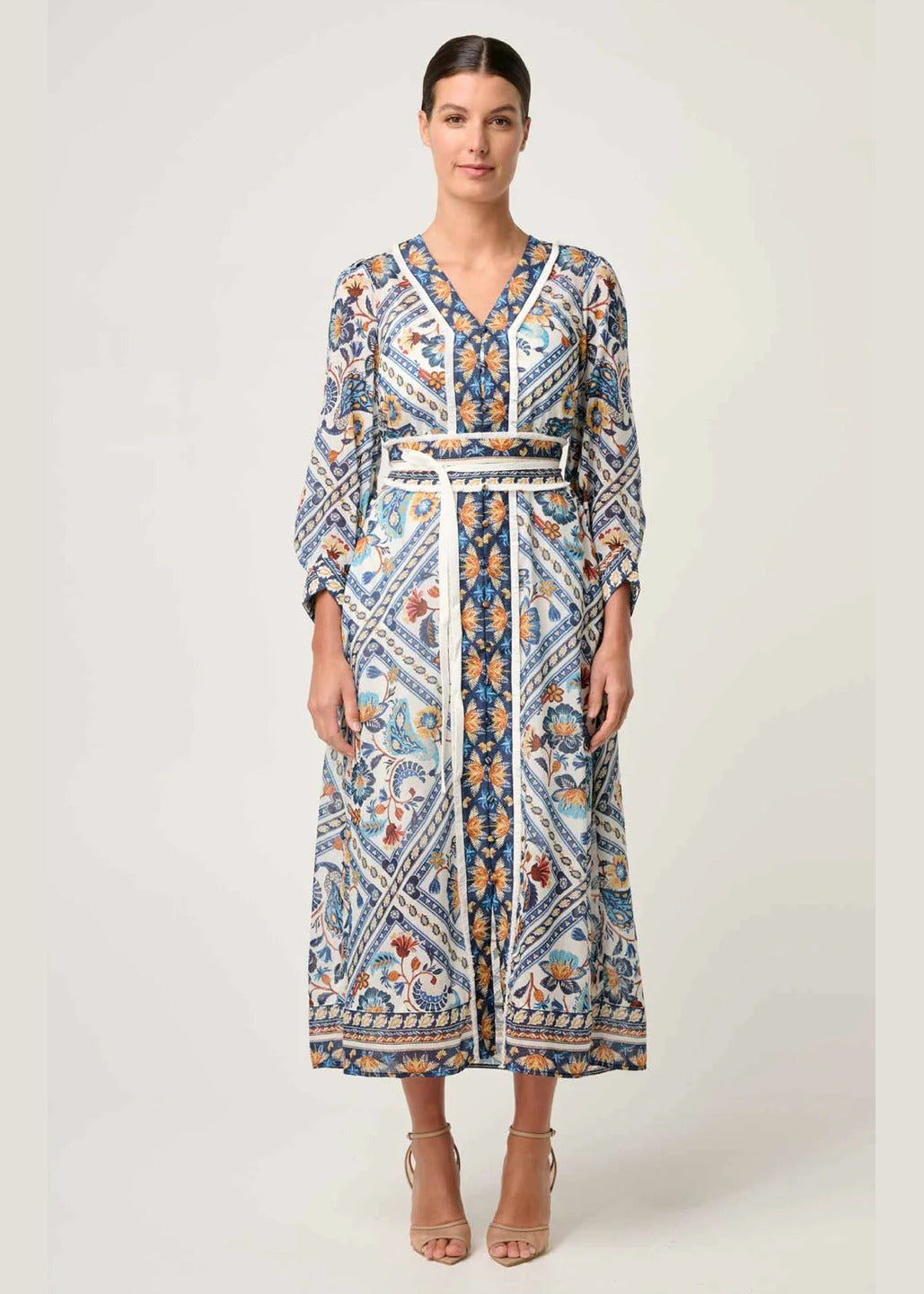 Alexis Contrast Trim Silk Cotton Midi Dress - Petinos Floros