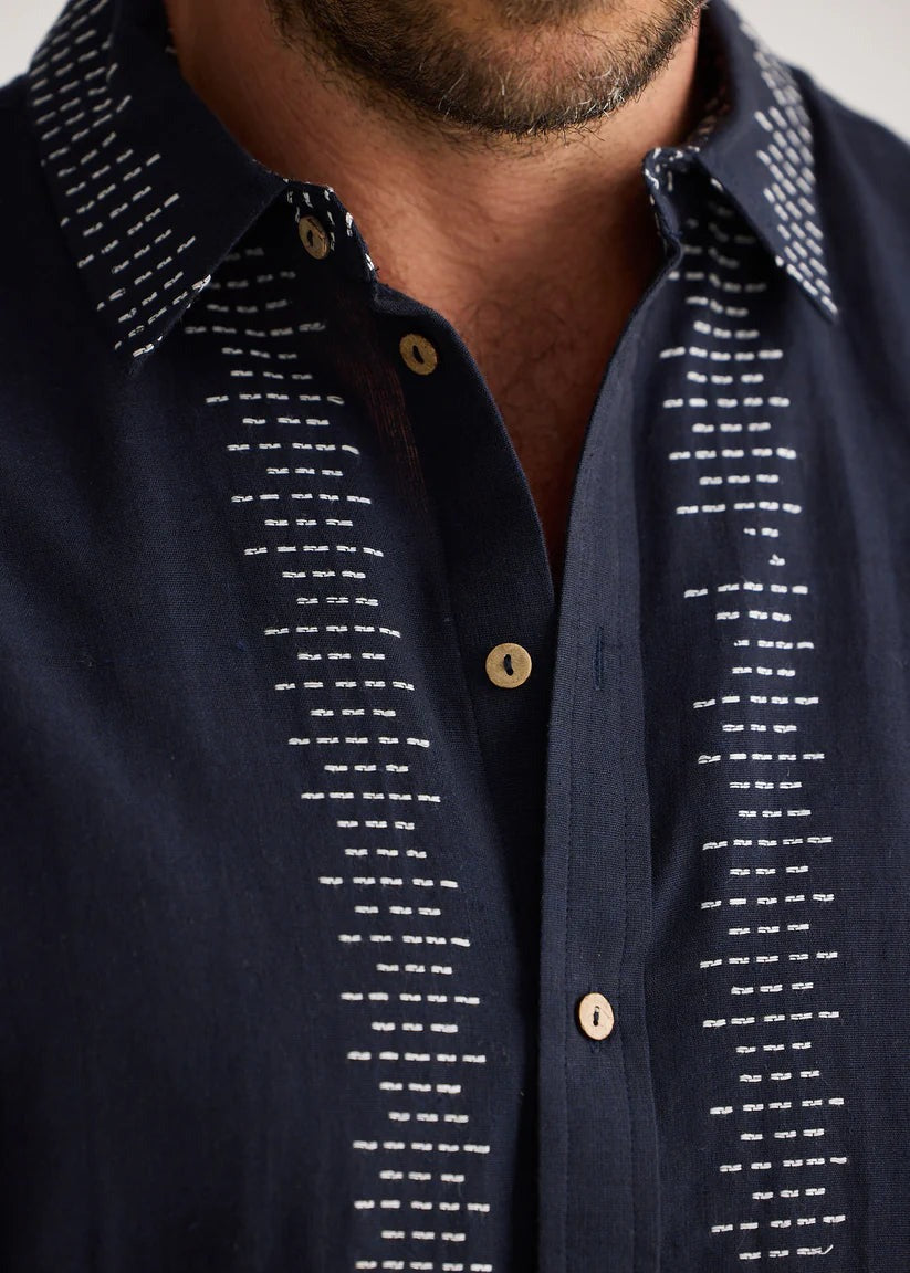Oxford Shirt - Navy W White Embroidery