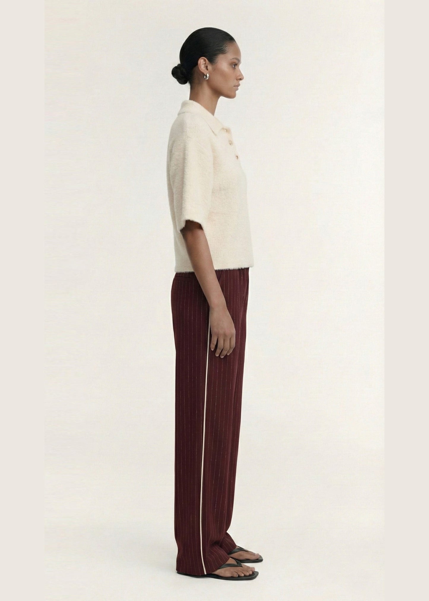 Celine Polo Knit Top - Natural Beige