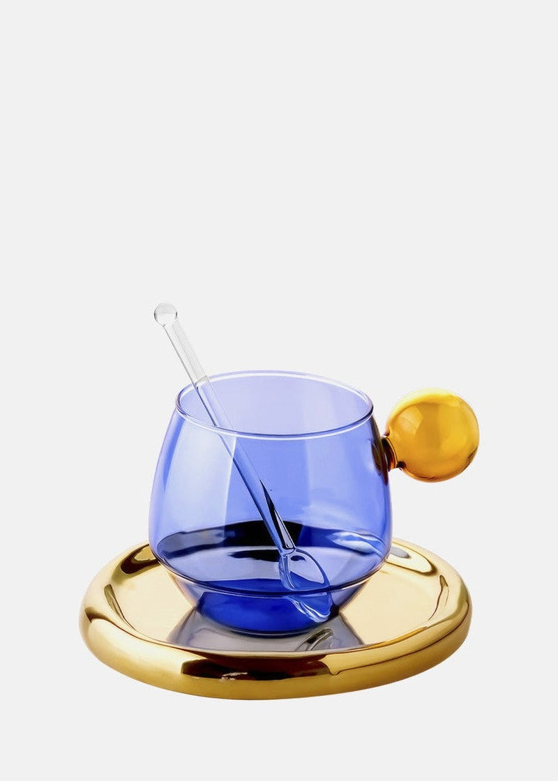 Lollipop Heat Resistant Glass  & Saucer Set - Blue