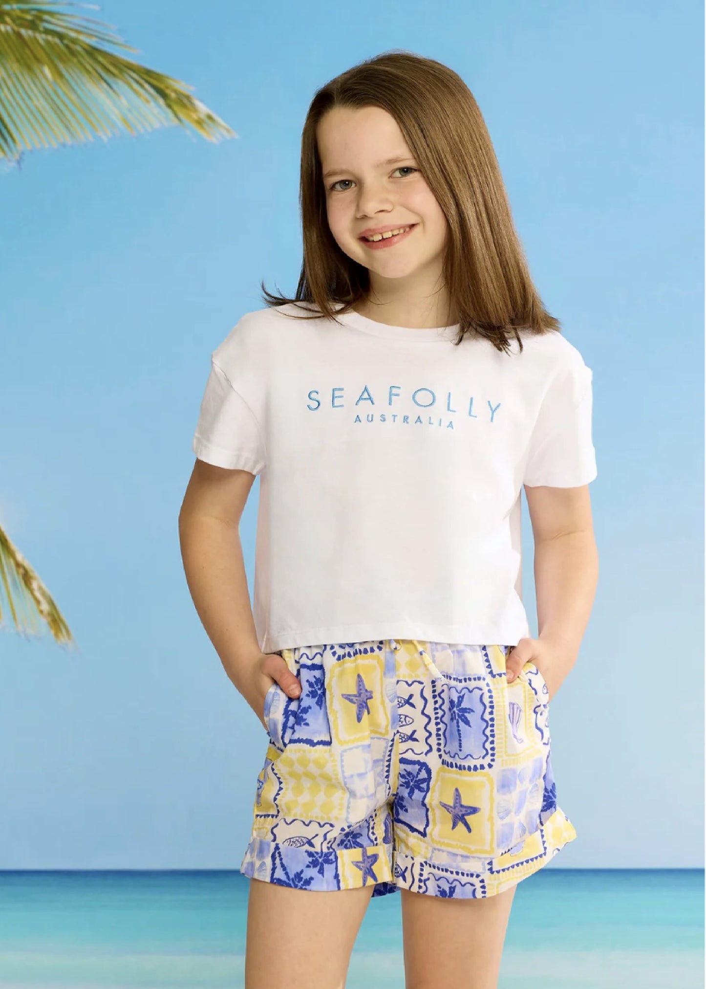 Kids Cotton Embroidery Crop Tee - Brilliant White