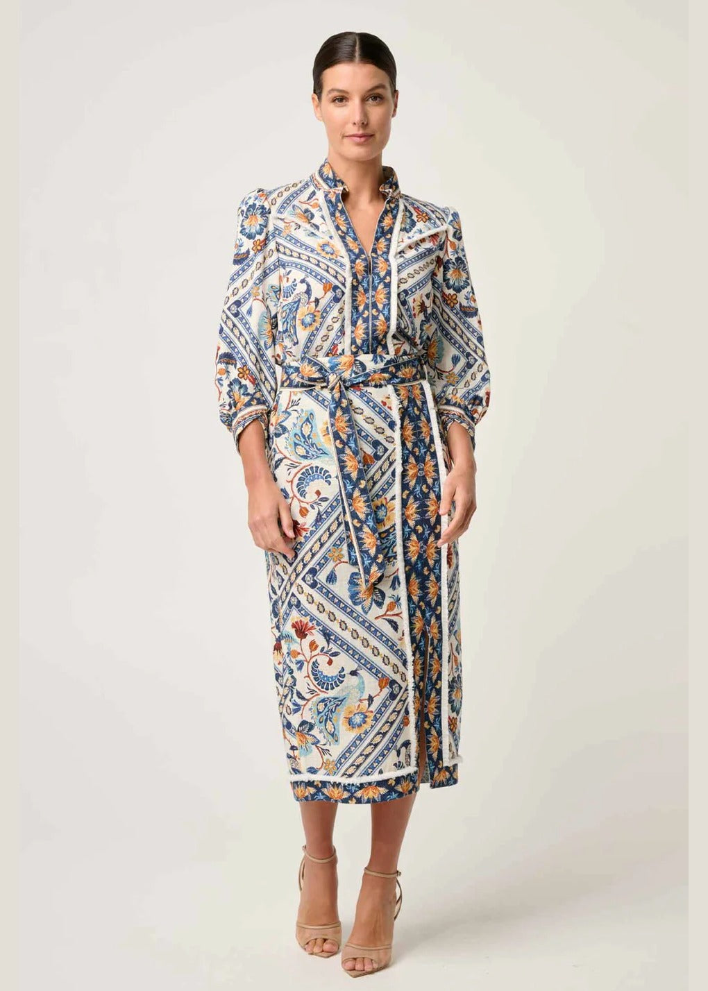 Alexis Linen Viscose Contrast Trim Fringe Shirt - Petinos Floros