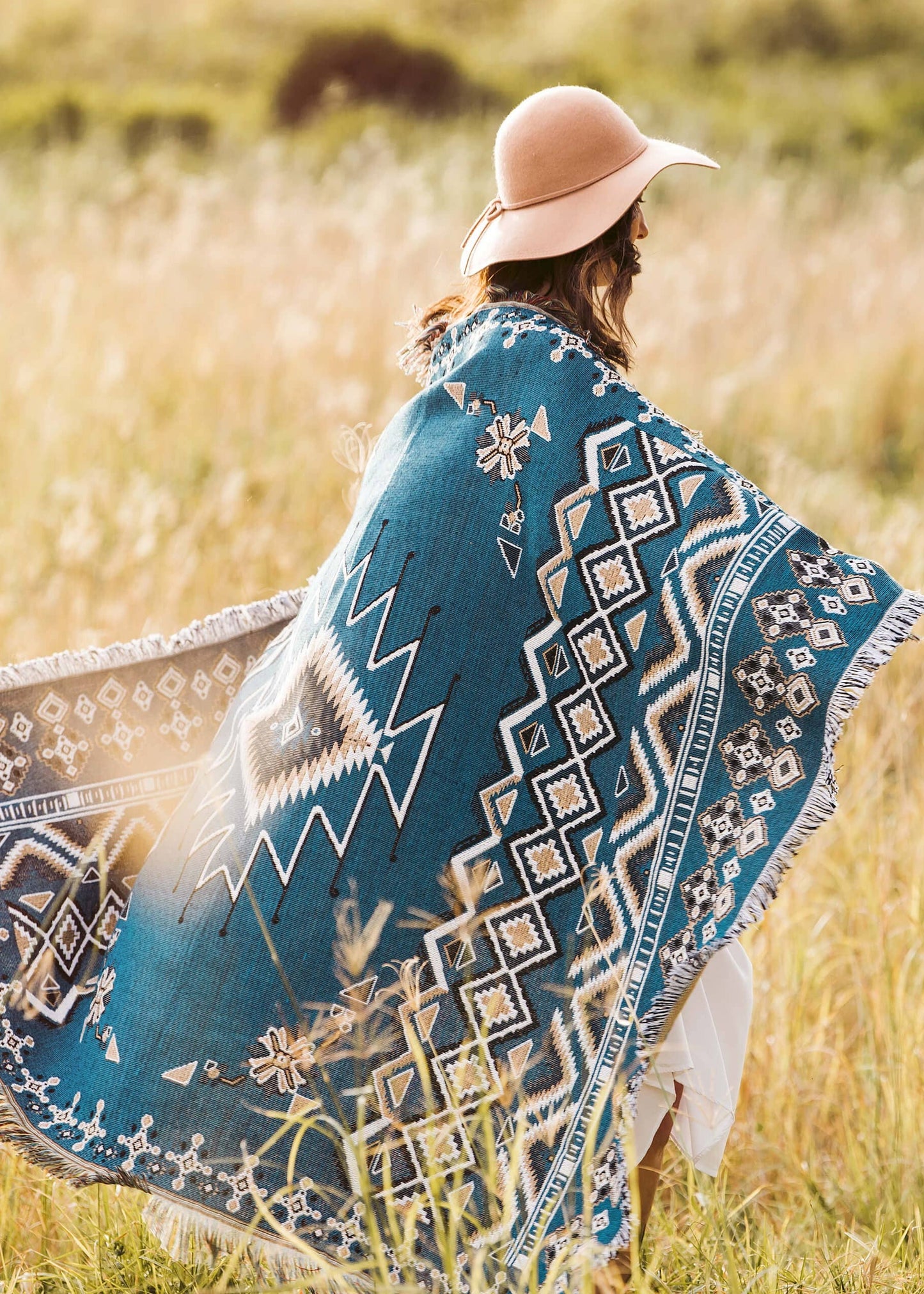 HENDEER - 'Let It Be' Woven Picnic Rug/Throw: Regular 130x160cm