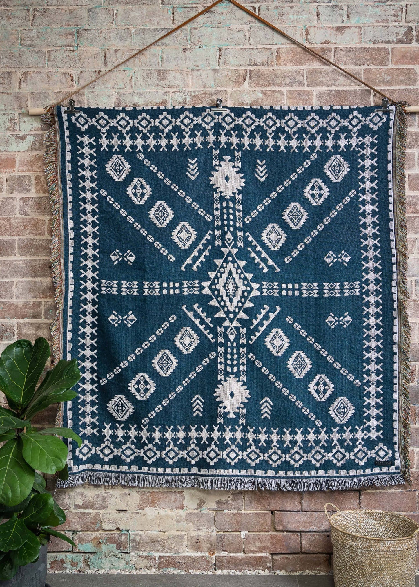 HENDEER - 'Blue Moon' Woven Picnic Rug/Throw: Large 170x200cm
