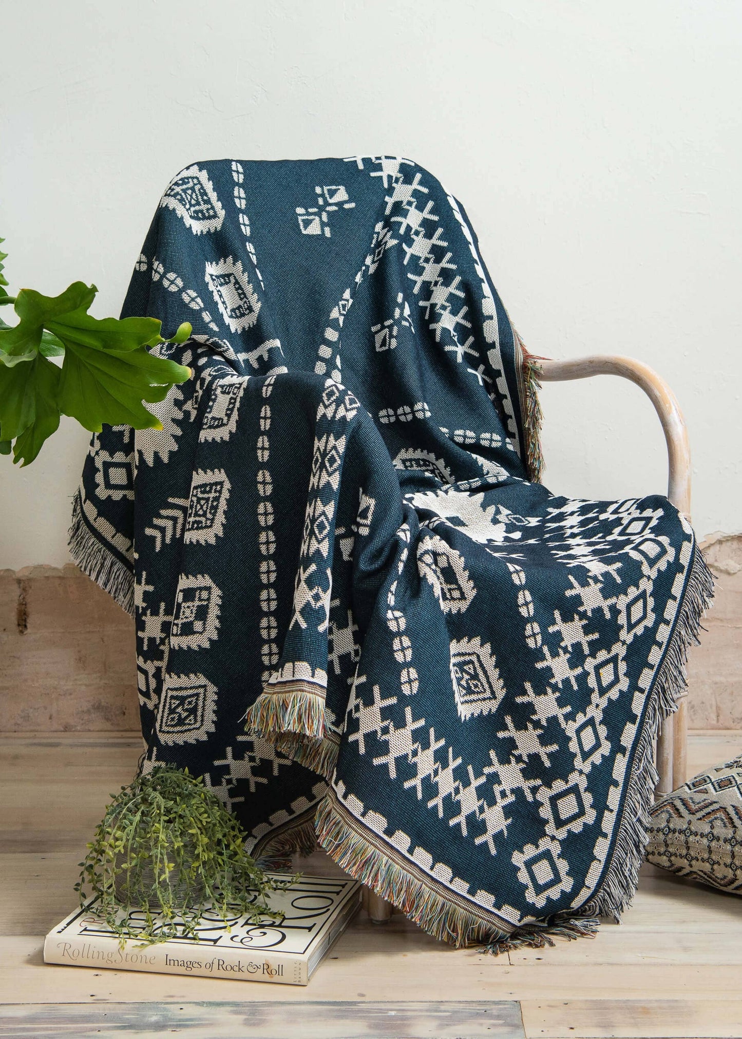 HENDEER - 'Blue Moon' Woven Picnic Rug/Throw: Large 170x200cm