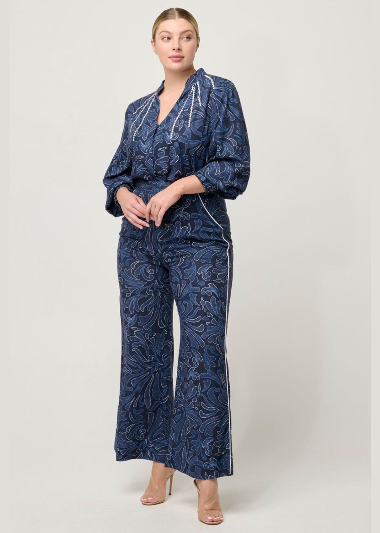 Adela Placement Linen Blouse